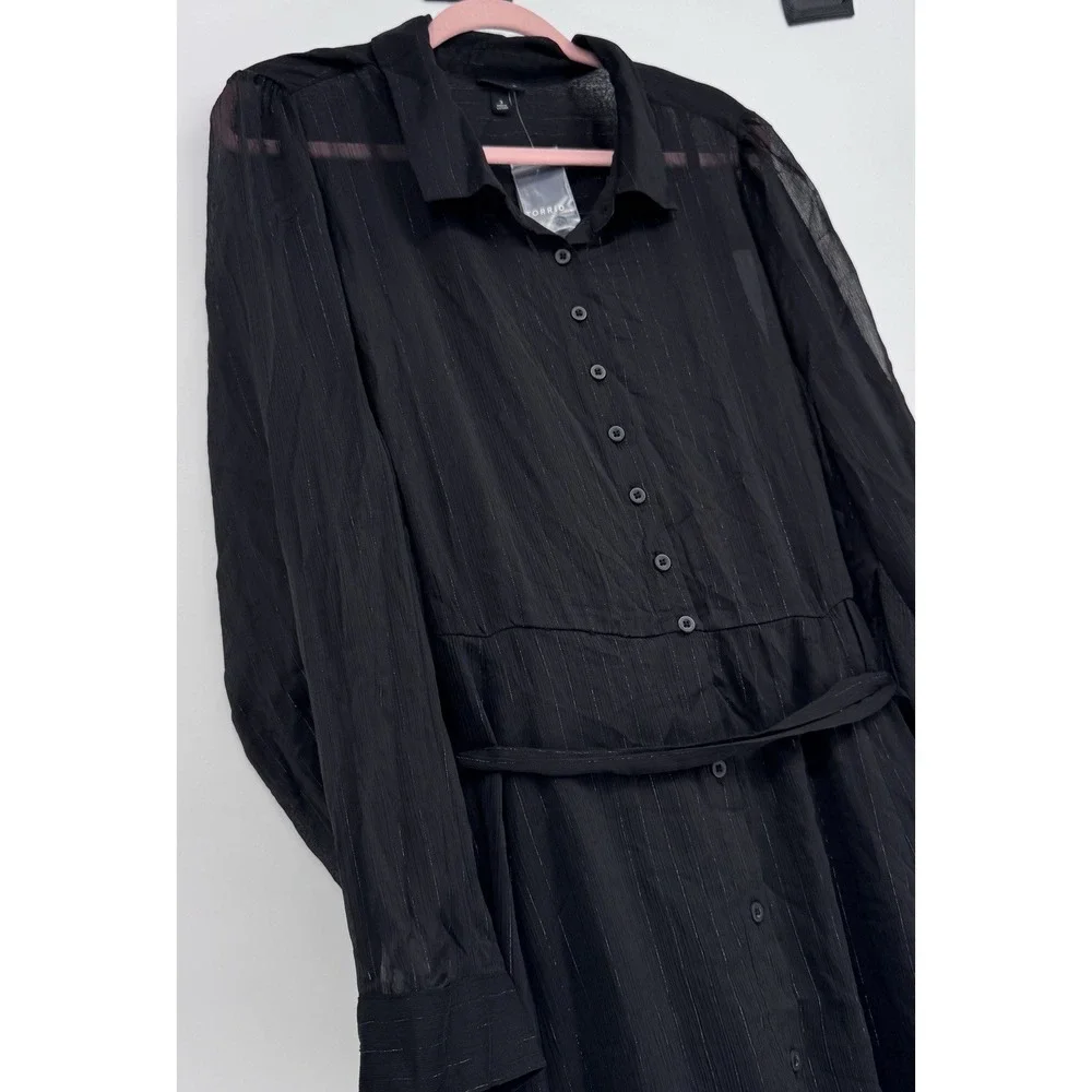 Torrid Maxi Shirt Dress 3X NWT Black Sheer Woven Button Up Whimsigoth Goth